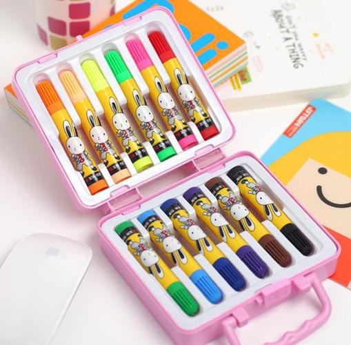 韩国学生文具彩色手提塑料盒 惊叹兔可洗儿童水彩笔画笔8215-12图片,